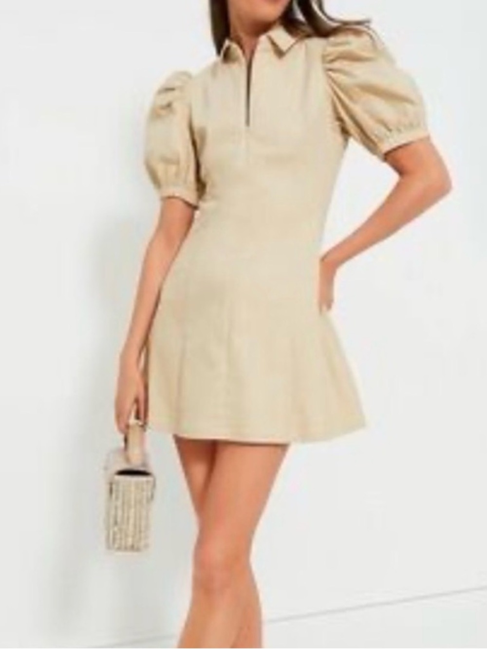 Pomander Place Beige Puff-Sleeve Mini Dress
